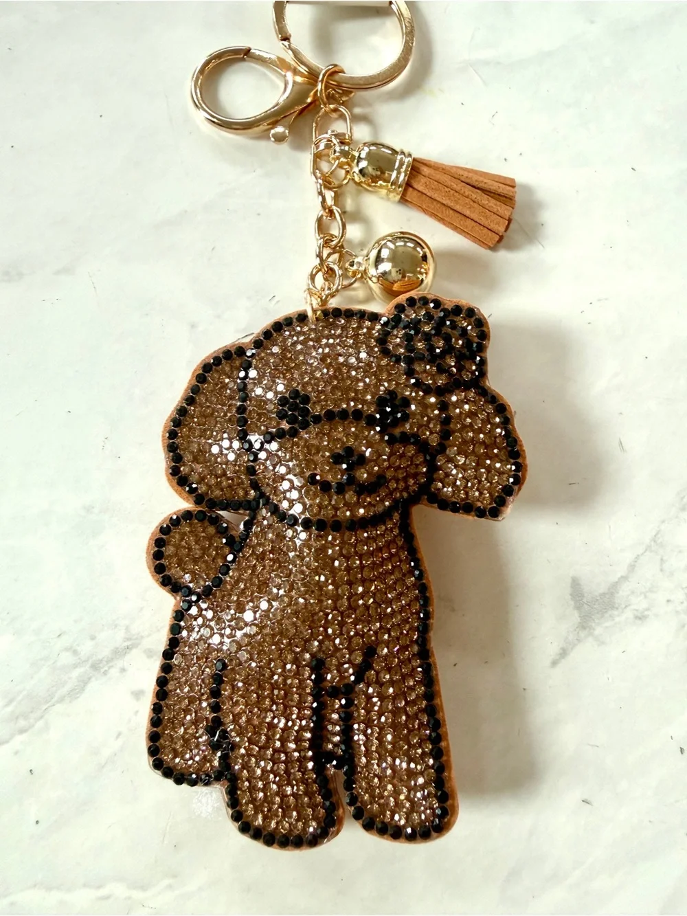 ✨ NWT Rhinestone Goldendoodle Dog Puffy Bag Charm & Keychain ✨